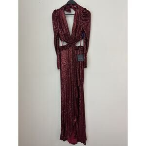 Ieena For Mac Duggal Wine Long Sleeves Sequin Evening Dress 26739 Size 2